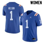 Women's Florida Gators #1 Reggie Nelson NCAA Jordan Brand Royal Throwback Alternate Authentic Stitched College Football Jersey GRS6062MF